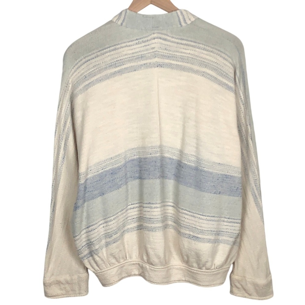 Akemi + Kin Anthropologie Striped Open Front Cardigan Sz XS Blue Cream Oversized - Picture 2 of 12